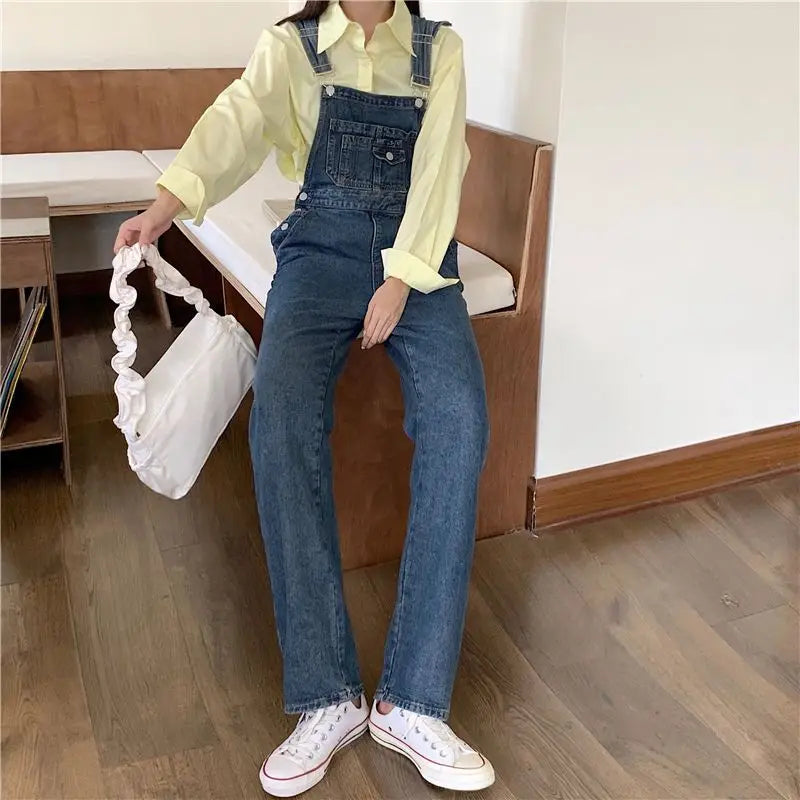 Denim Jumpsuits for Women S-5XL Vintage Baggy Streetwear Kawaii Solid Wide Leg Harajuku Clothing Minority Vacation Basics Mujer