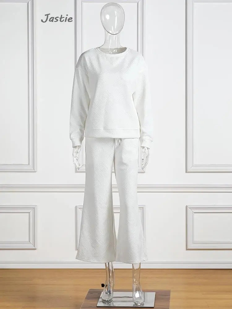 Ensemble sweat-shirt à manches longues et pantalon à jambes larges pour femmes, couleur unie, avec cordon de serrage, taille ample, tenues de sport décontractées, nouvelle collection printemps automne 2023