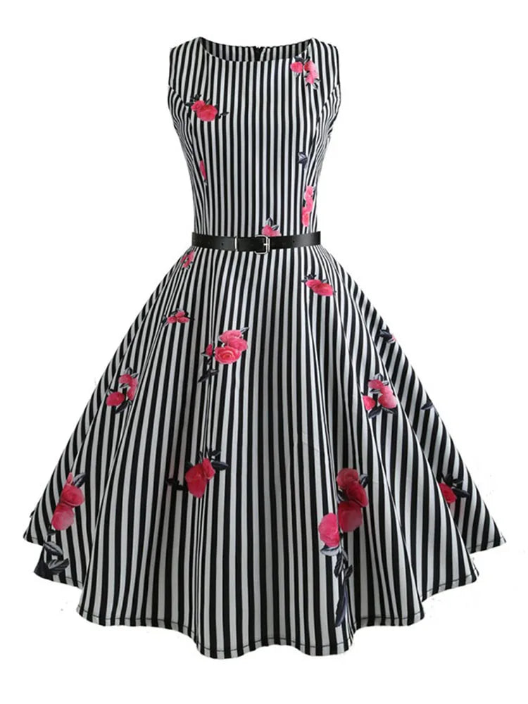 Femmes Robe d'été imprimé fleuri rétro Vintage 1950s 60s décontracté fête bureau Robe Rockabilly robes Vestido Mujer