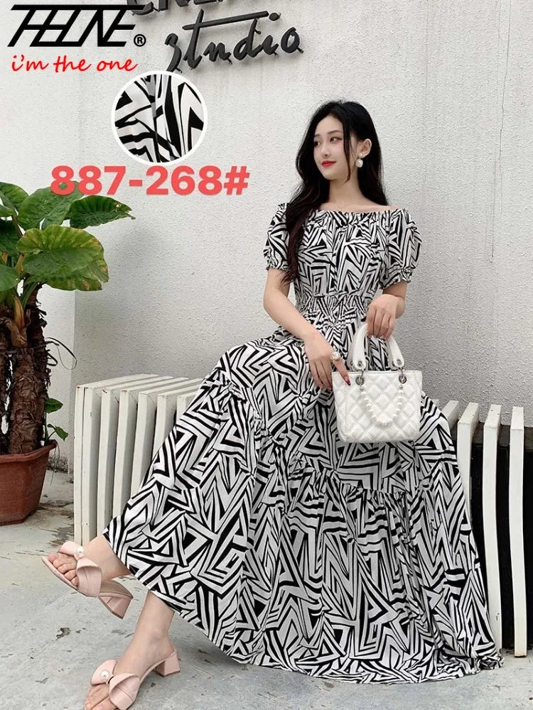 THHONE Vestidos Robe Maxi Long Dress Women Summer Indian Clothes Bohemian Cotton Linen Floral Short Sleeve Korean Style Casual