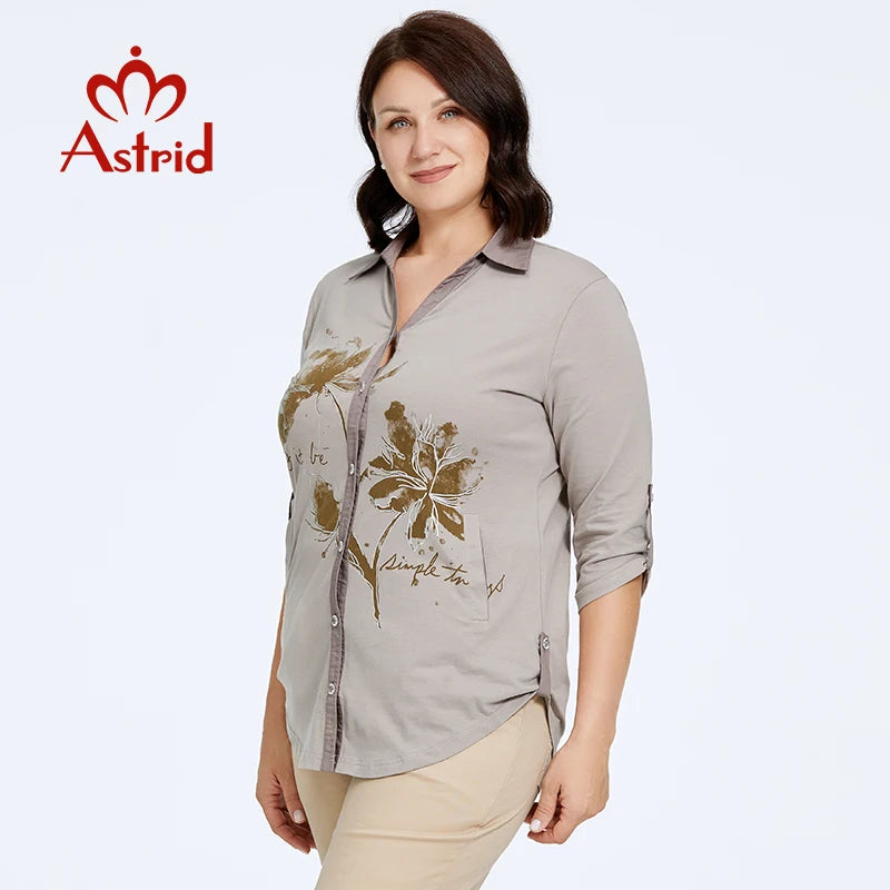 Astrid-blusas tipo camisa para mujer, ropa de oficina elegante de talla grande, camisa informal con dibujo de solapa de algodón a la moda, Tops para mujer 2023