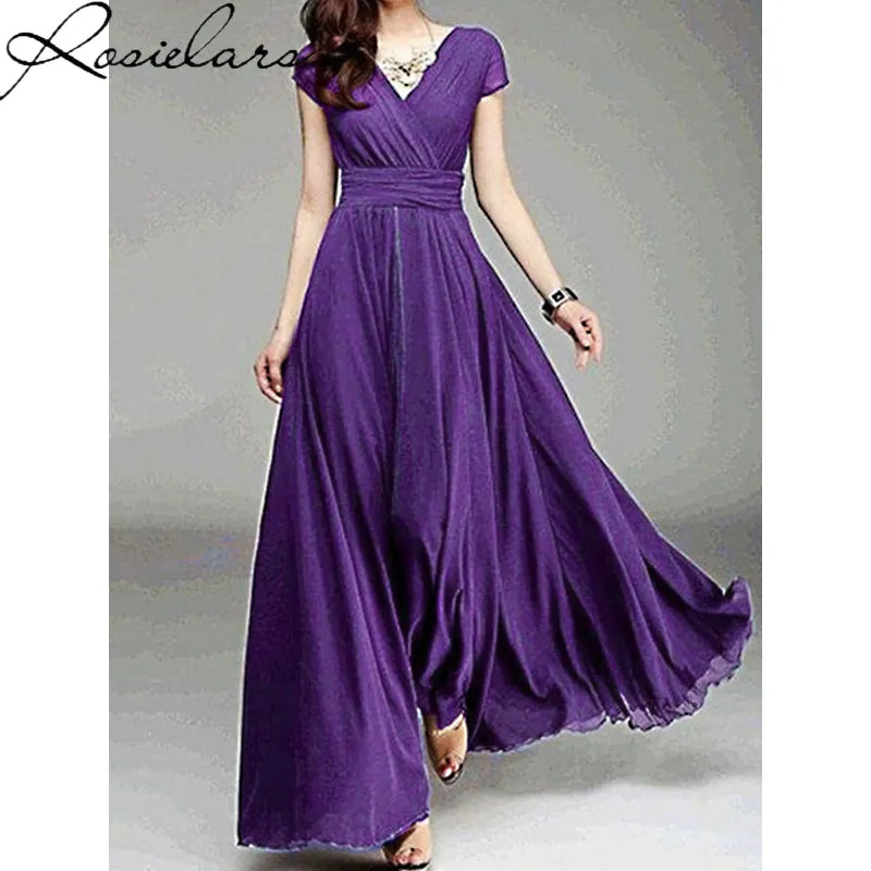 2023 Summer Plus Size 3XL 4XL 5XL Elegantes Chiffon Dress Women Long Dresses Sexy V-neck Luxury Boho Evening Maxi Party Dress