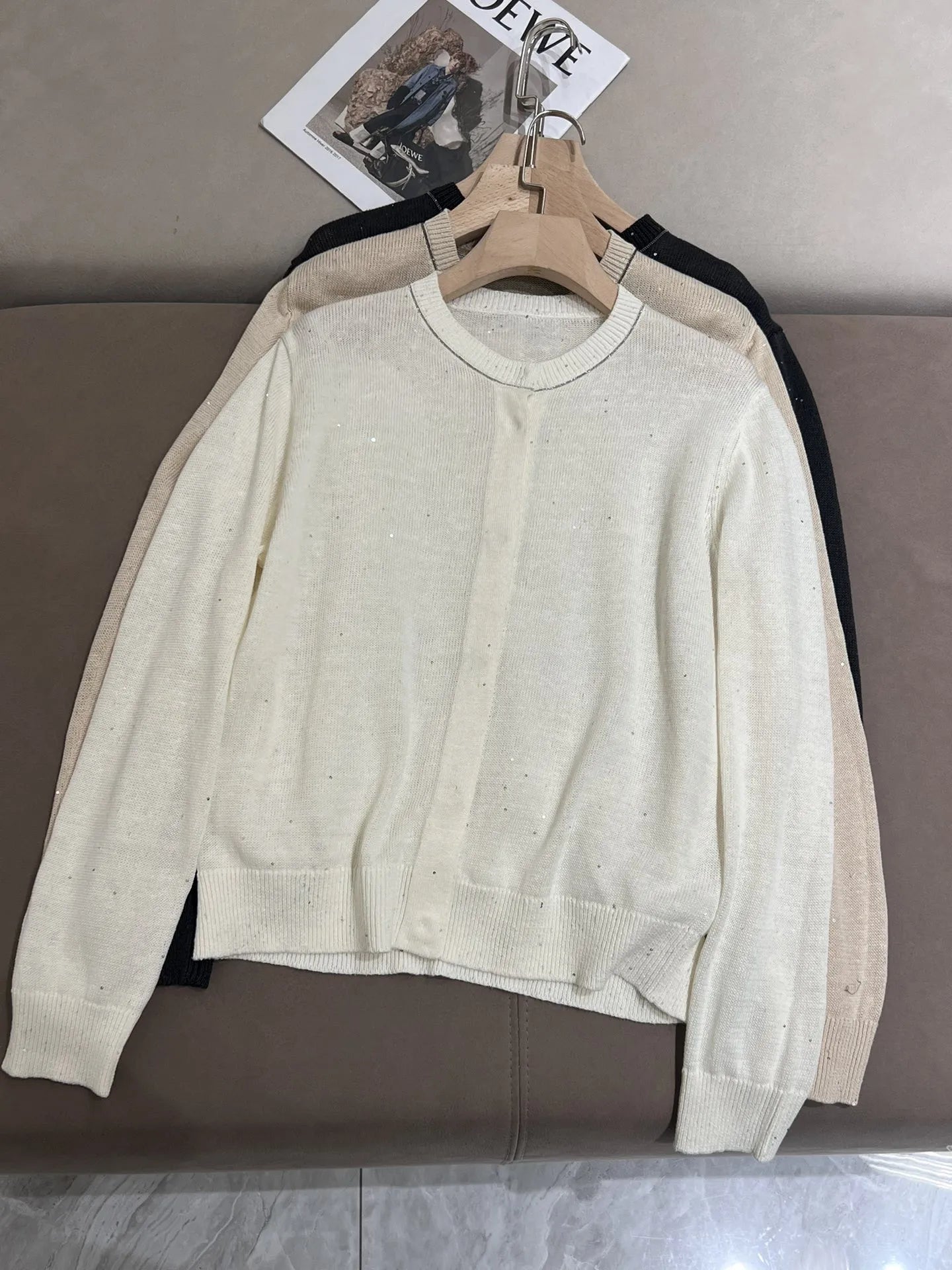 Spring Summer 2024 B*C Women's Cardigan Linen Knitted O-Neck Light Thin Top‘s Female Long Sleeves Woman's Clothing