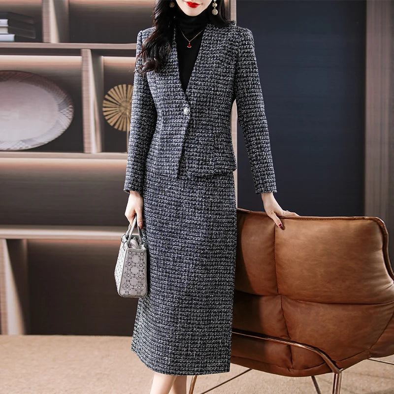 Winter Outfit Whole Set Capable Temperament Women’s Clothing High-end Little Fragrance Jacket Professional Two-piece Suit Skirt