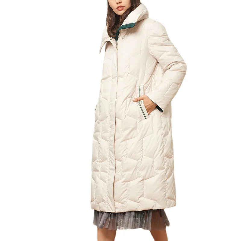 Vestes à capuche longues en duvet de canard blanc pour femme, manteaux coupe-vent décontractés à la mode, nouvelle collection hiver 2023