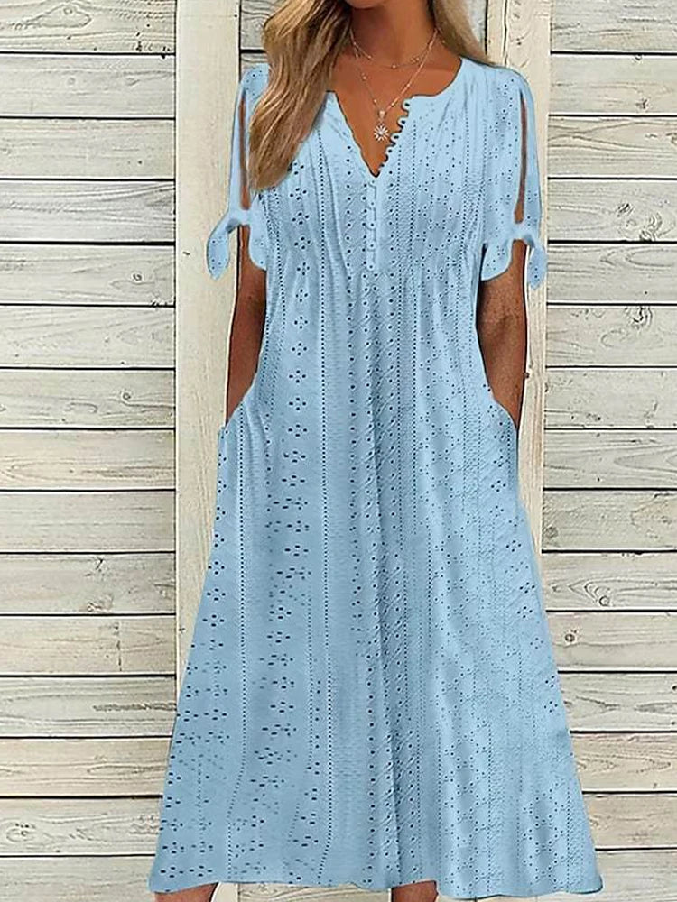 Summer New Women's Dress With Hollow Out V-neck Lace Ruffles Chic Elegant Long Dresses Pullover High Waist White Beach Vestidos