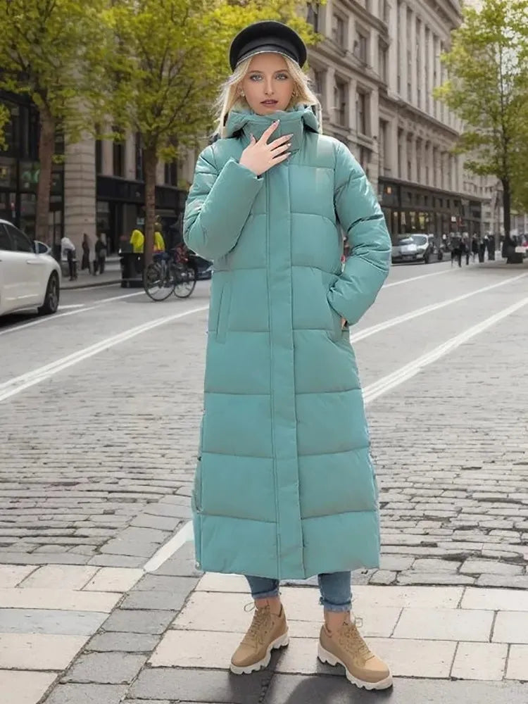 Parkas largas con capucha para mujer, chaqueta de invierno a la moda, abrigo informal de algodón grueso, prendas de vestir acolchadas cálidas a prueba de viento, novedad de 2023