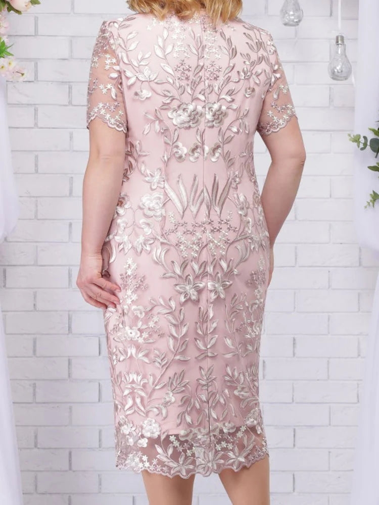 Robes d'été grande taille 4xl 5xl pour invités de mariage, manches courtes, dentelle florale, élégante, moulante, robes de soirée formelles