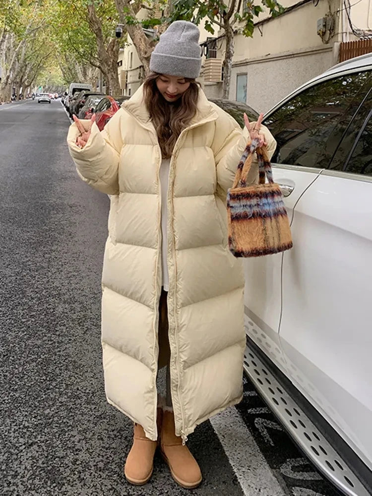 Chaqueta de plumón de invierno para mujer, Parka larga de gran tamaño, chaqueta acolchada de algodón coreano 2023, abrigo acolchado cálido para mujer, prendas de vestir para nieve a prueba de viento 2023