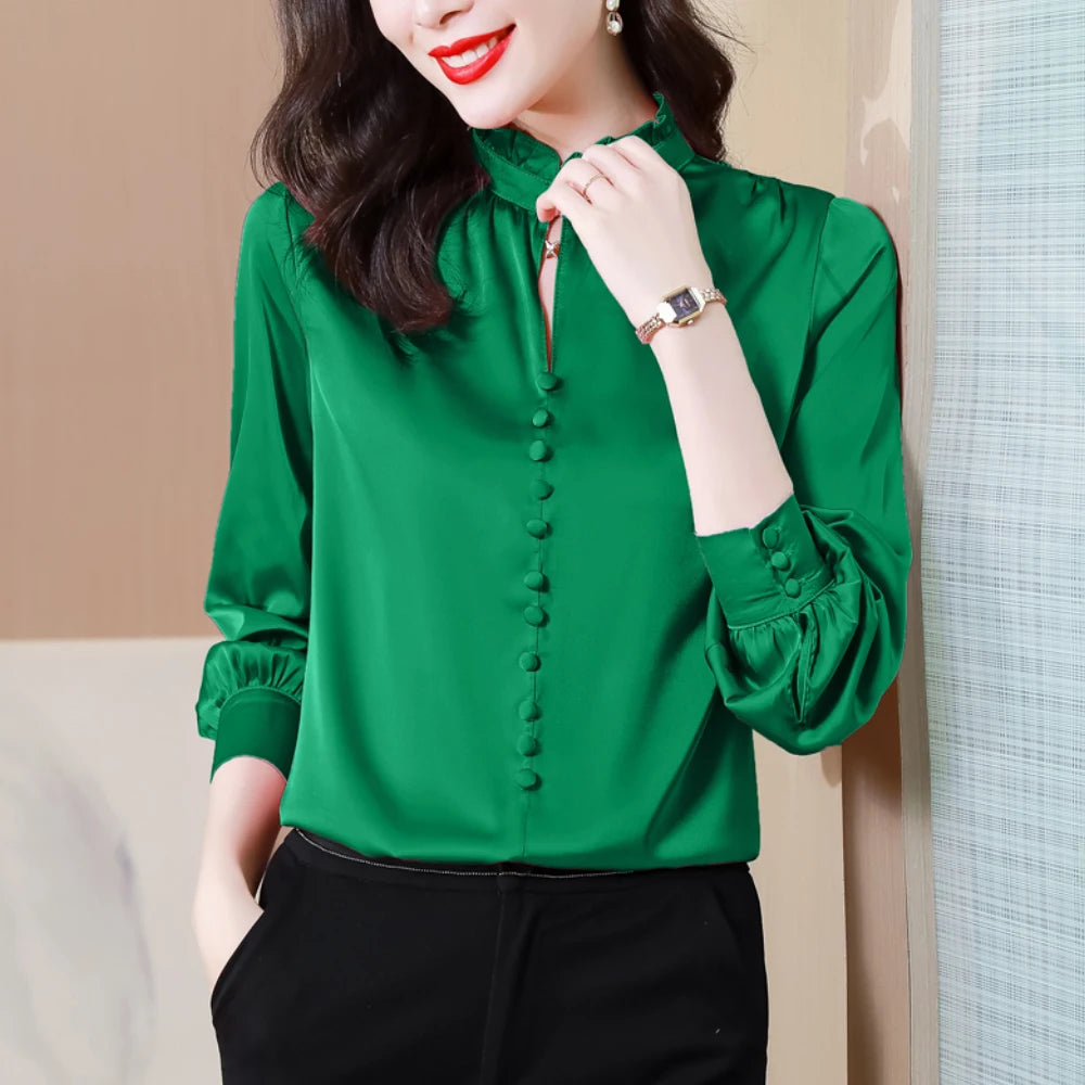 Fashion Woman Blouses Solid Color Long Sleeves Shirts Spring Autumn Loose Tops OL Business Wear Office Shirts Female Clothing