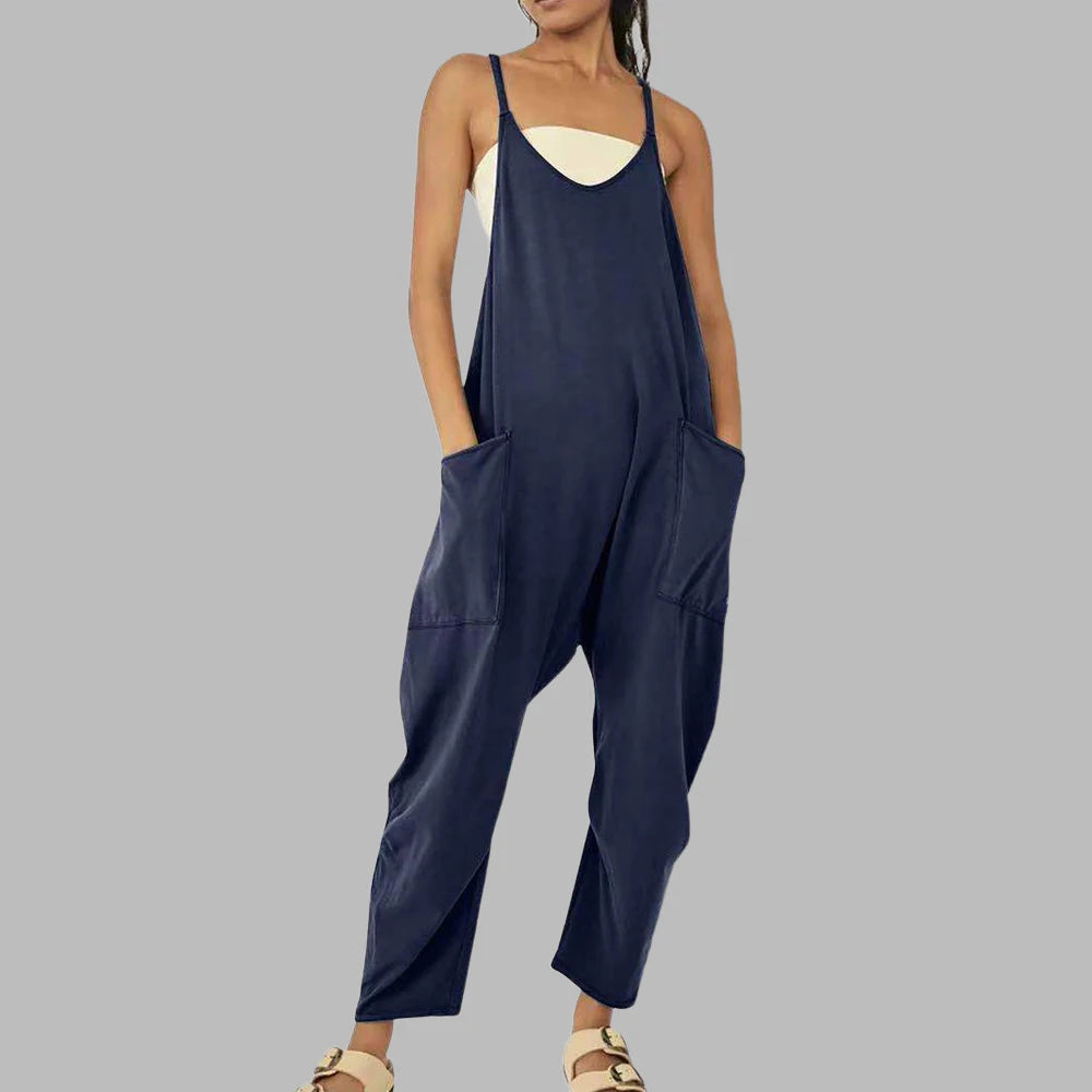 Women’s V Neck Dungarees Overalls Pockets Baggy Trousers Jumpsuit Playsuit Romper Clothing Plus Size 2023