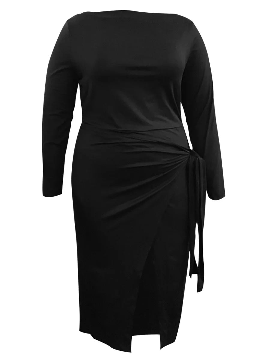 LW – robe imprimée contrastée pour femmes, grande taille 4XL 5XL, à la mode, Design à bandes, Sexy, manches longues, col rond, robes de soirée moulantes, printemps