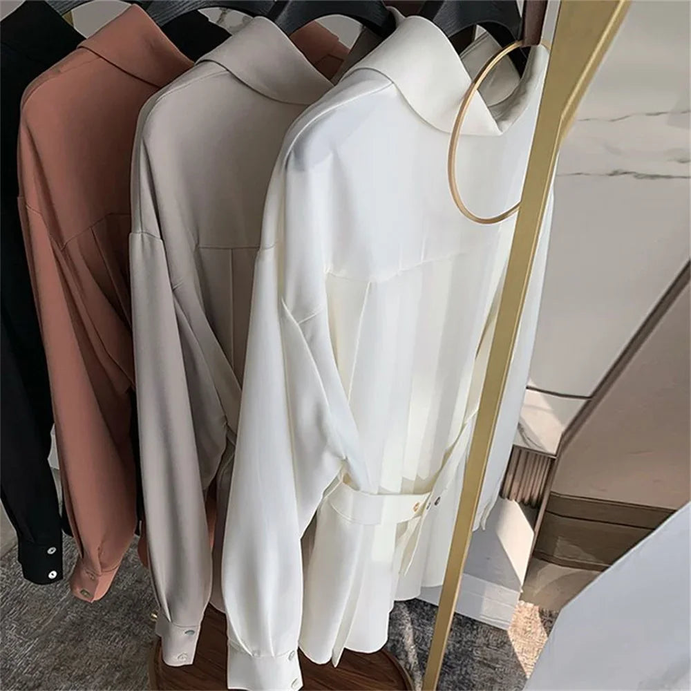 Elegant Design Clothing Tops Office Lady All-match Solid Simple Blouses Korean New Fashion Shirts Women Spring 3 Colors S-3XL