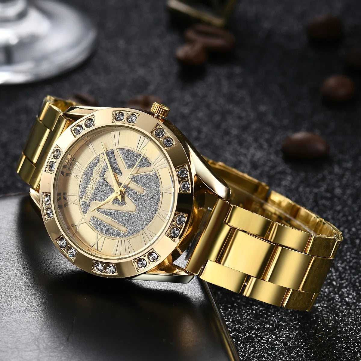 Montre-bracelet en cristal et diamant pour femmes, marque de luxe, en or, en acier inoxydable, horloge de loisirs, 2023