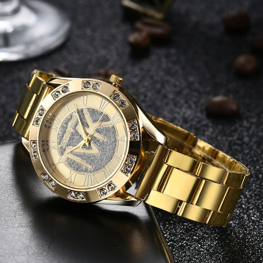 Relojes con diamantes de cristal para Mujer, Reloj de pulsera dorado de marca de lujo, Reloj de acero inoxidable para Mujer, Reloj de ocio para Mujer TVK 2023