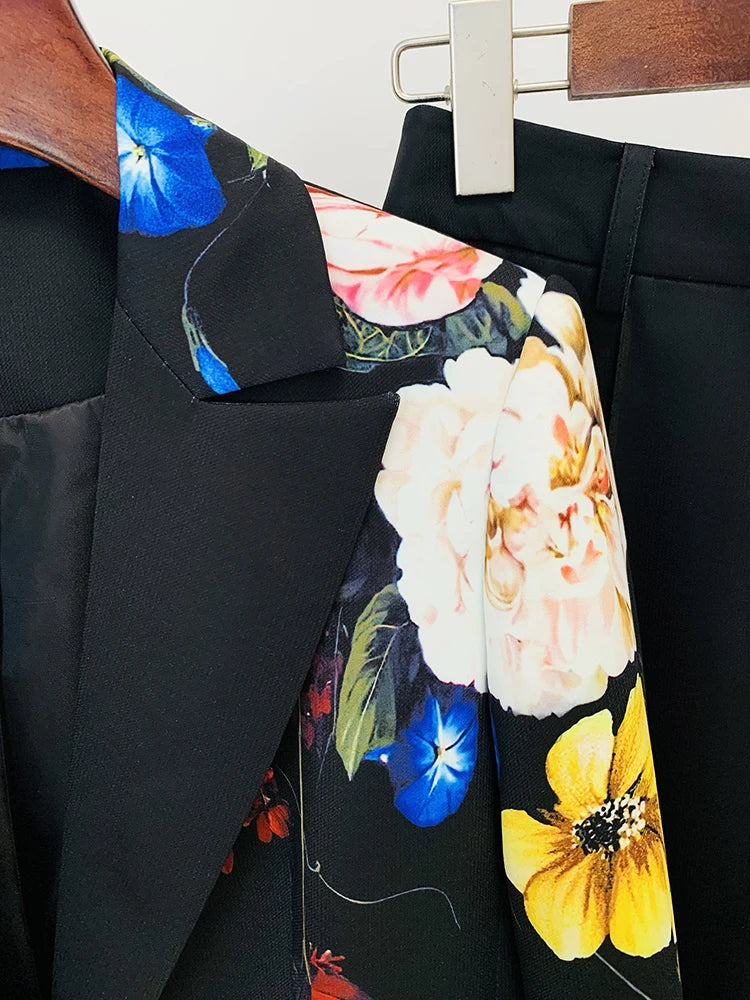 Costume de styliste pour femmes, ensemble 2 pièces, Blazer imprimé Floral, bouton unique, pantalon évasé, de haute qualité, nouvelle collection 2024