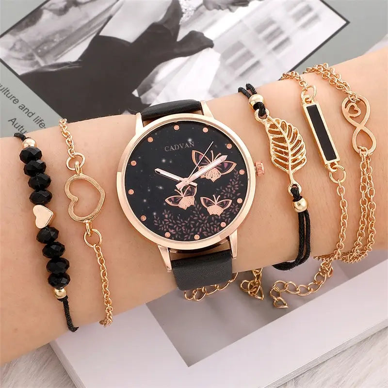 6 pièces ensemble femmes montres dames mode papillon montre nouveau Simple décontracté femmes analogique montre-Bracelet Bracelet cadeau sans boîte