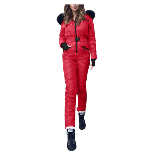 Winter One Piece Ski Suit Women Jackets Jumpsuit Women Hooded Parka Cotton bodysuit Sashes Jumpsuits Zipper Overalls Tracksuits