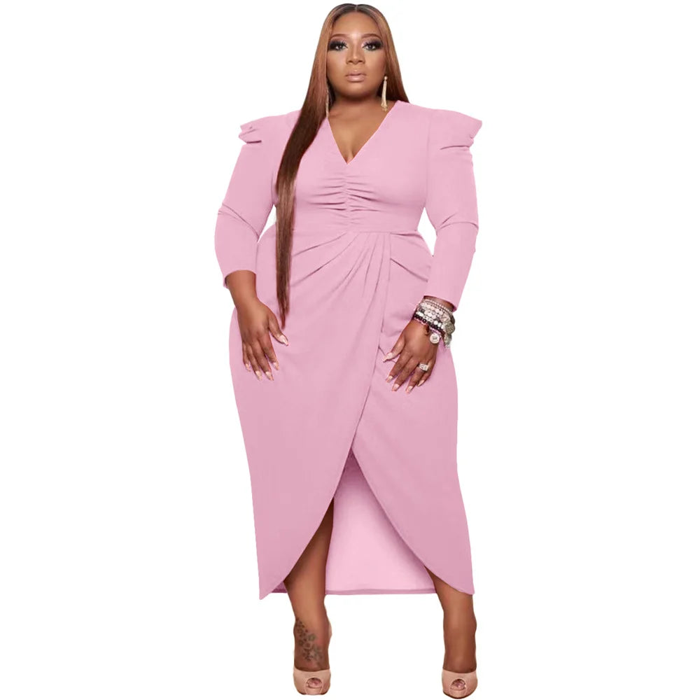 Vêtements pour femmes Sexy nouveau Style à manches longues col en V urbain grande taille robe de soirée 5xl couleur unie robes de soirée élégantes en gros