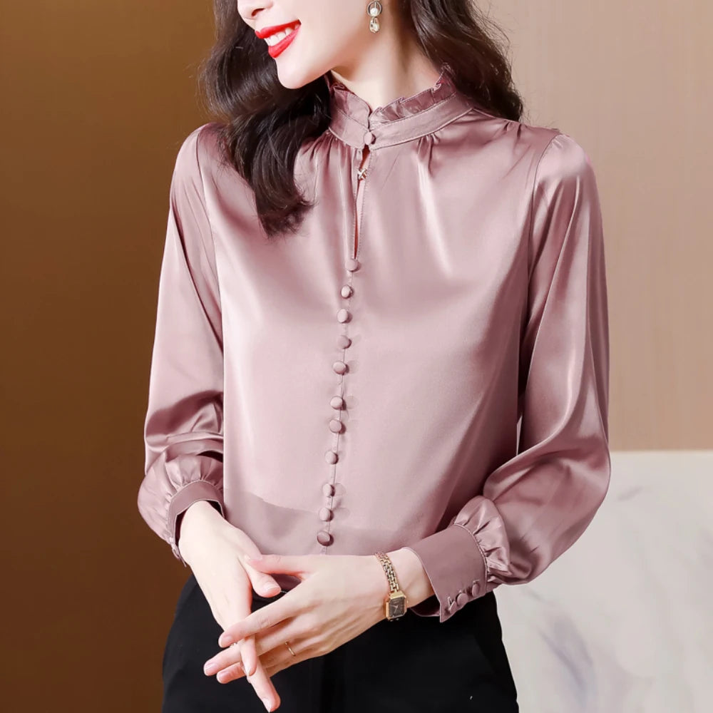 Fashion Woman Blouses Solid Color Long Sleeves Shirts Spring Autumn Loose Tops OL Business Wear Office Shirts Female Clothing