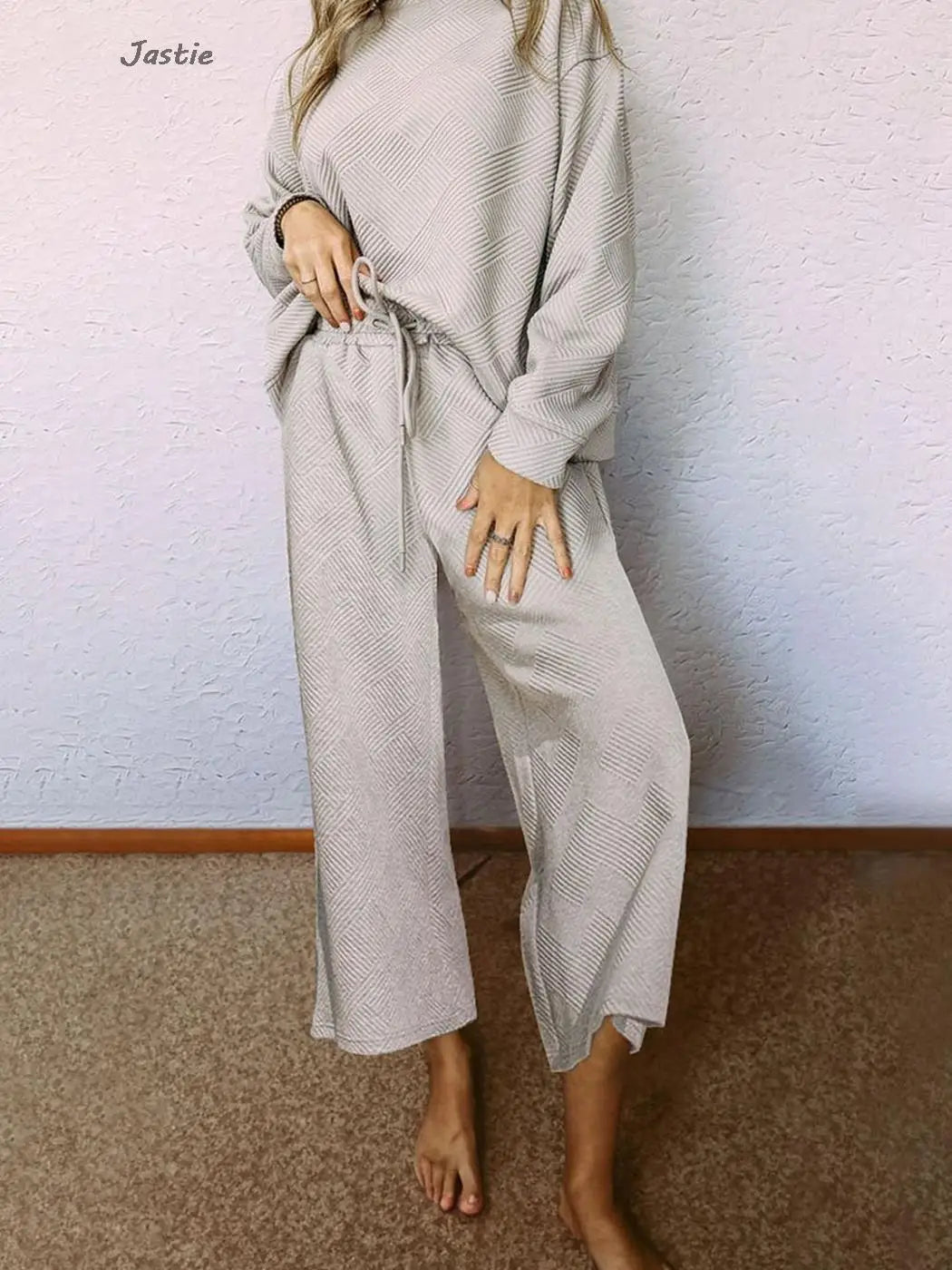 2023 New Spring Autumn Solid Long Sleeve Sweatshirt Wide Leg Pant Set Drawstring Waist Trouser Loose Women Outfits Casual Sports