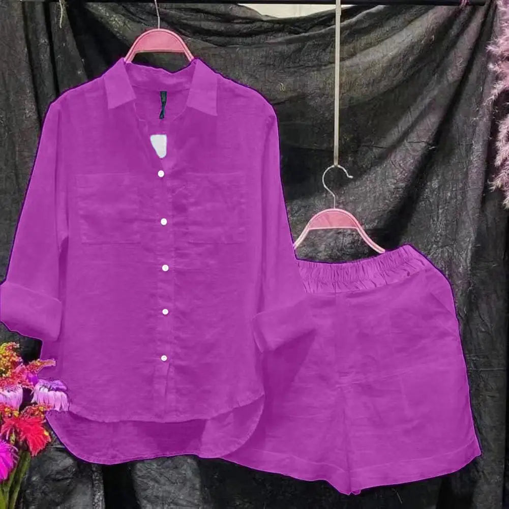 Conjunto de 2 unidades de camisa y pantalones cortos para mujer, conjunto de pantalones cortos de Color sólido para mujer, conjunto de pantalones cortos para correr, trajes informales para mujer