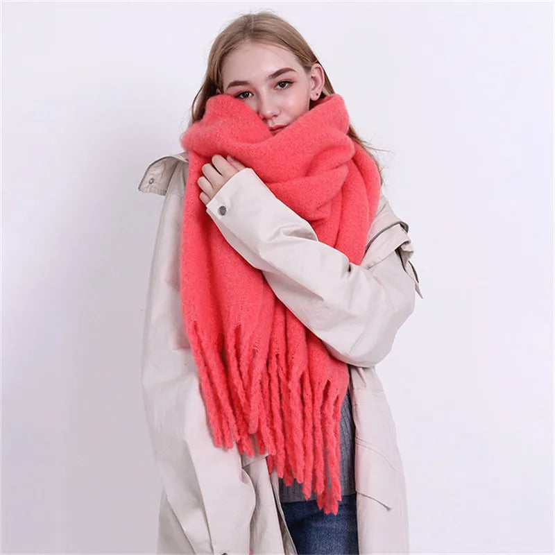 2023 Women's Winter Scarf Ladies Soild Color Cashmere Warm Shawls and Wraps Long Tassels Pashmina Blanket Scarves