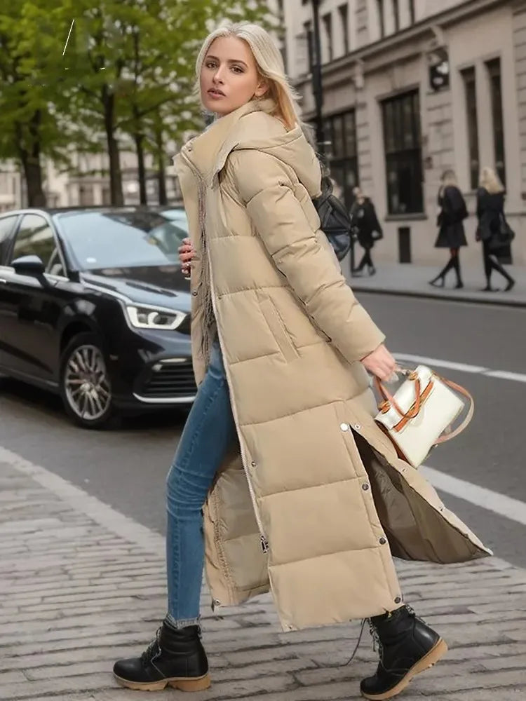 Parkas largas con capucha para mujer, chaqueta de invierno a la moda, abrigo informal de algodón grueso, prendas de vestir acolchadas cálidas a prueba de viento, novedad de 2023