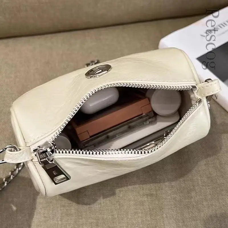 Y2K Silver Leather Mini Crossbody Bags For Women 2023 Luxury Brand Handbags And Purses Female Chain Pillow Cross Body Bag