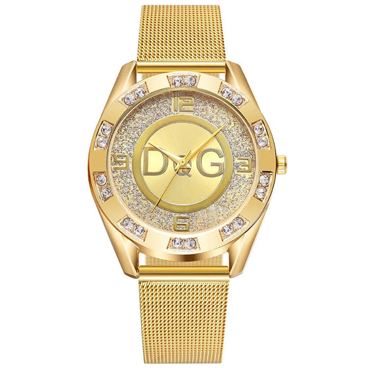 Reloj de lujo de moda DQG cristal cuarzo reloj femenino oro plata acero inoxidable reloj de vestir para mujer Zegarek Damski