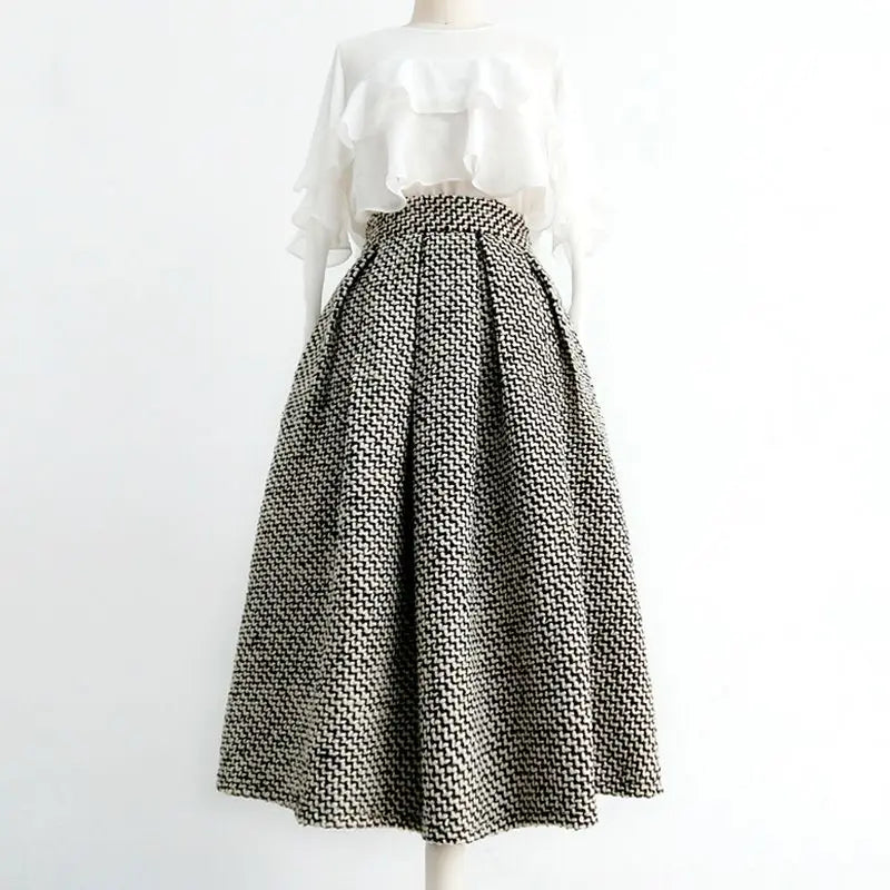 2023 New Autumn and Winter Fashion Thousand Bird Checker Half Skirt Temperament Commuter Women's High Waist Poached Skirt