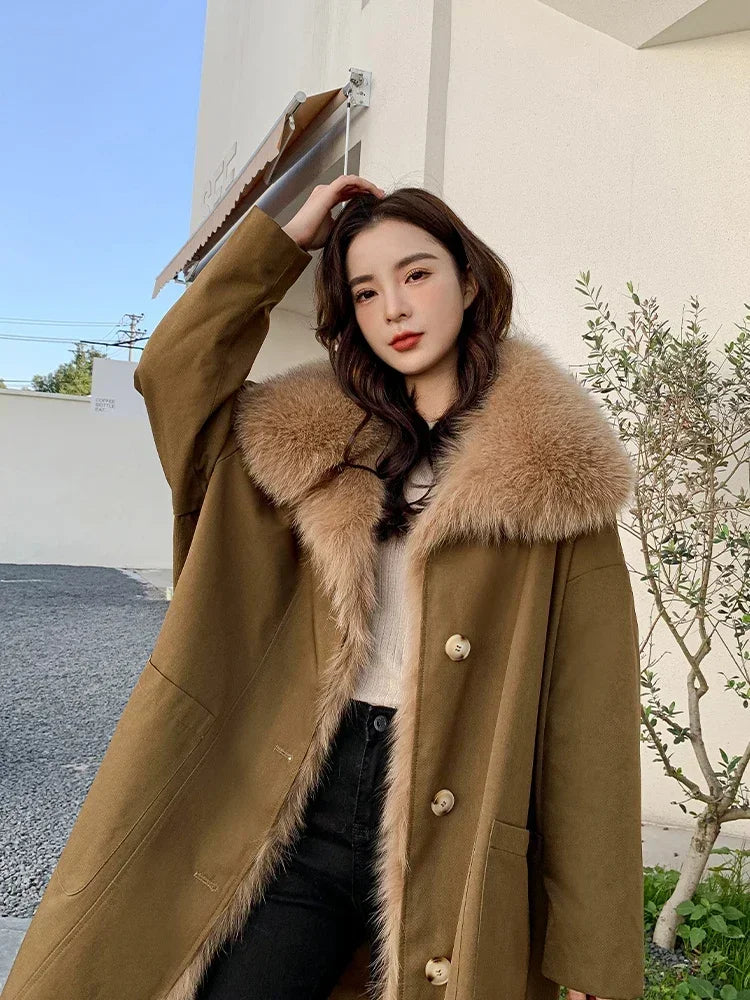 2022 New Female Winter Coat Women’s Parkas Real Fox Fur Collar Rex Rabbit Fur Linner Windbreaker Ladies Overcoat Womens Clothing