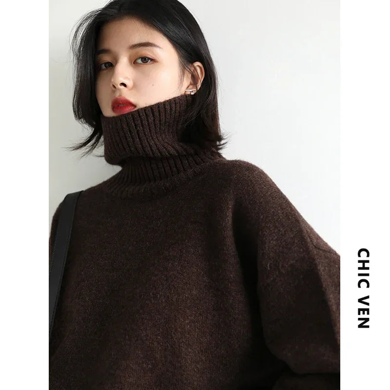 CHIC VEN – pull coréen à col roulé pour femme, ample, chaud, résistant, tricot, basique, hauts féminins, automne hiver 2022