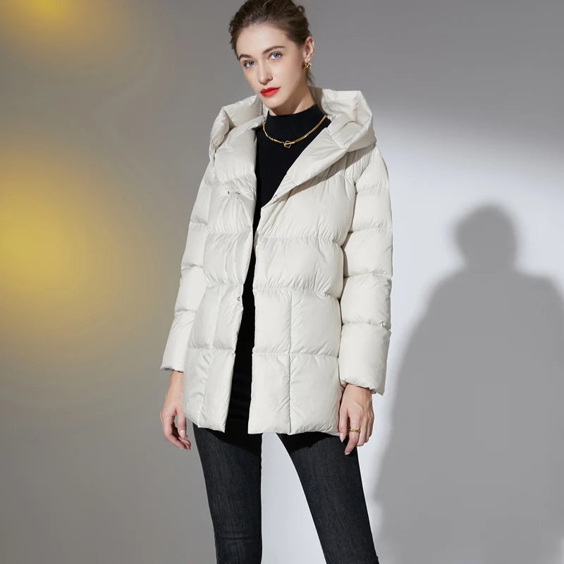 2023 Winter Women's Down Jackets Ultra Light Warm Casual Coat Female Puffer Jacket With a Belt Plus Size Hooded Parka Overcoat