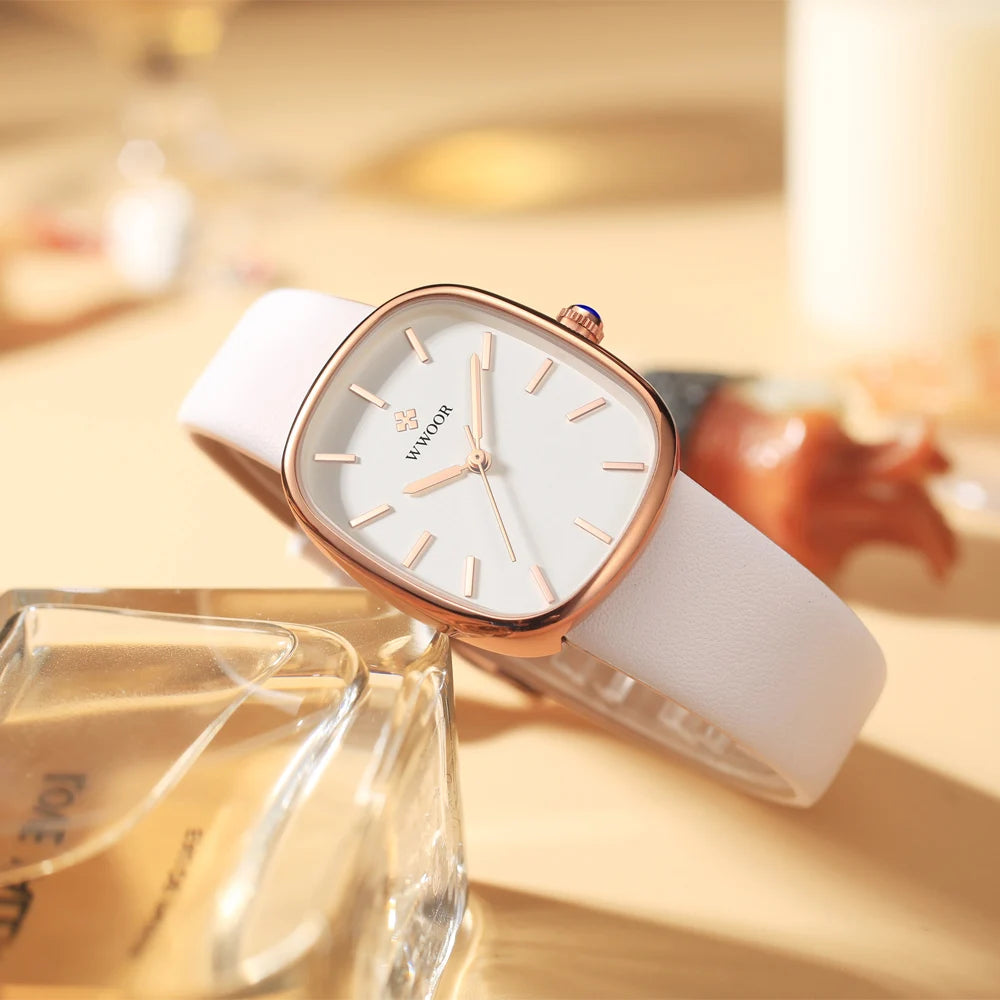 Reloj WWOOR 2024 para mujer, reloj de pulsera de cuarzo de cuero de moda, reloj de pulsera resistente al agua de lujo para mujer, reloj femenino