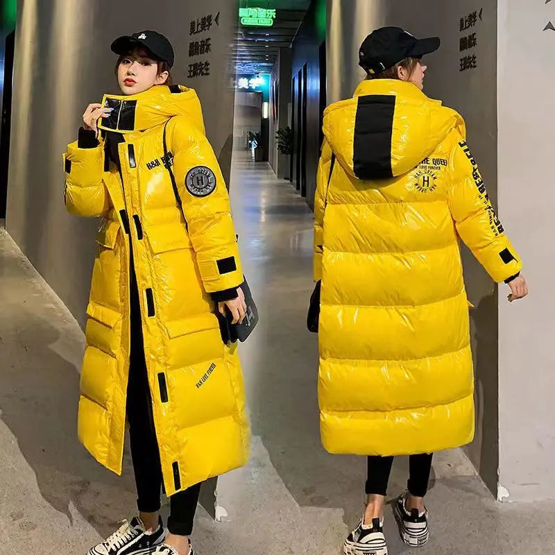 Women Winter Coat 2023 New Winter Hooded Jacket Black Long Down Cotton Jacket Loose Warm Glossy Women's Parka Snow Coat Jacket