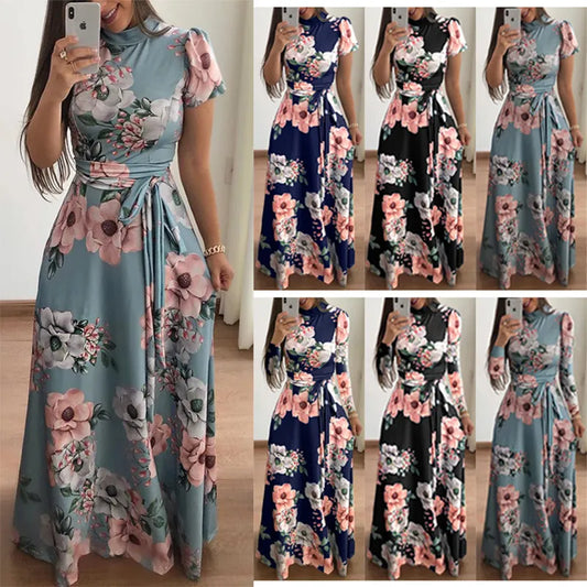 Grande robe trapèze à manches courtes pour femmes, imprimé floral européen et américain, nouvelle collection automne 2023