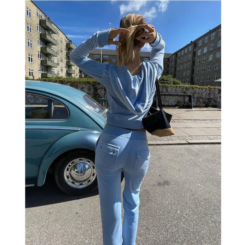 2022 Hoodies Velvet Zipper Sweatshirt and Pants Autumn Winter Women Velour Pant Suit Hoodies Zipper Sweatsuit Women's Sport Suit