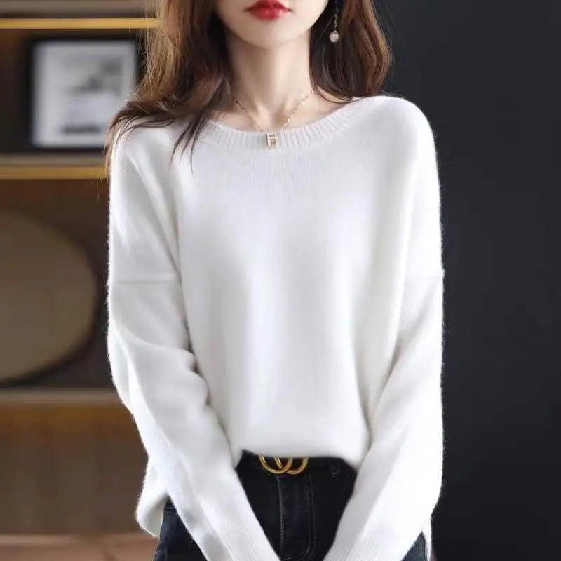 Otoño Invierno elegante suelto Casual Simple suéter señoras elegante moda todo-fósforo tejido pulóver sólido Y2K Top mujeres Jumpers