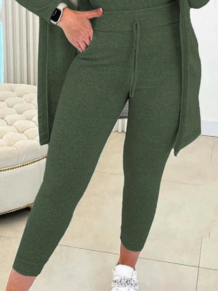 Fall Three Piece Set 2023 Casual Tank Top & Drawstring Pants Set & Coat Pants Sets Women Suits Long Matching 3 Pieces Sportwear