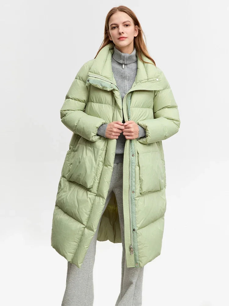 AMII – manteau en duvet de canard blanc pour femme, doudoune longue et ample, avec fermeture éclair, grande poche, vêtements d'extérieur, nouvelle collection hiver 2023, 12344107