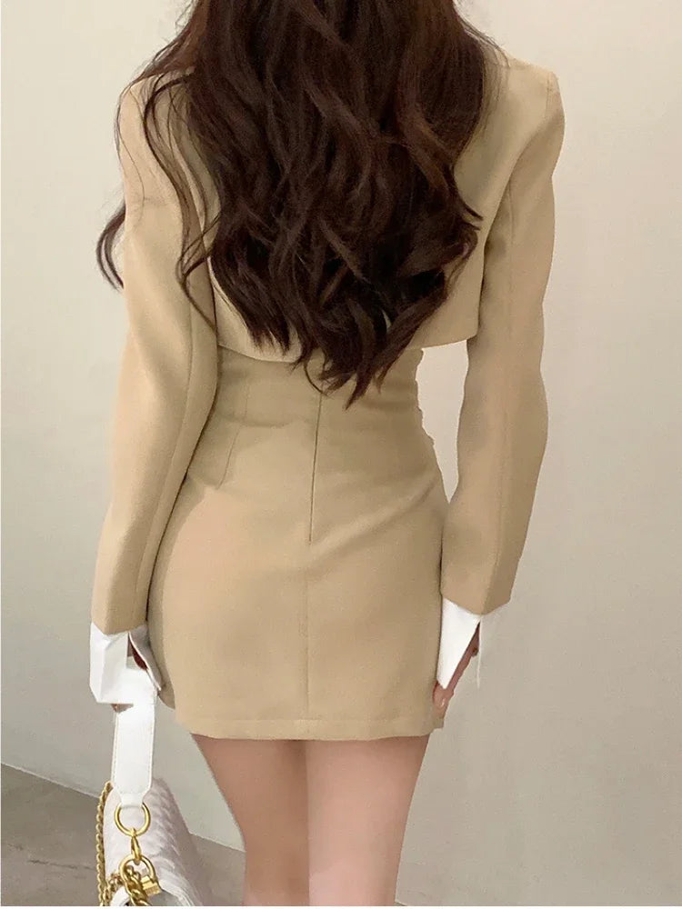 2 Piece Dress Set Women Casual Y2k Crop Tops Elegant Jacket Coats + Mini Skirts Korean Fashion Suits 2024 Spring Blazers Dress