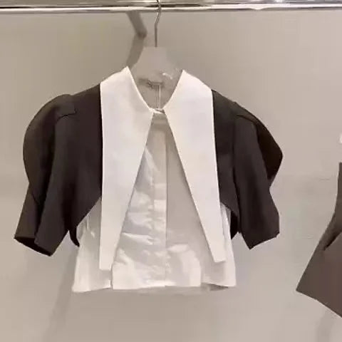 Tenues assorties pour femmes coréennes Y2K, ensemble deux pièces haut court et pantalon à grand col pour filles, nouveau short d'été, costume uniforme, vêtements, 2023