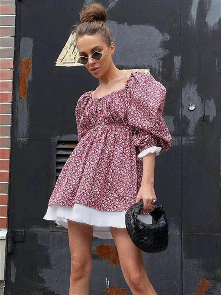 Tossy Printed Off-Shoulder Ruffled Mini Dress For women Square Collar Fashion Casual Elegant Party Dress Evening Mini Dress 2023