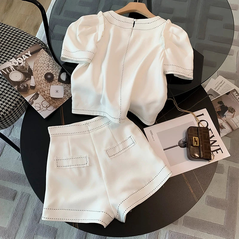 2023 embroidery Women's Two Piece Set Short Sleeve Tops +Shorts Sports Style Casual Fashion Baggy Ladies Summer Suits clothing