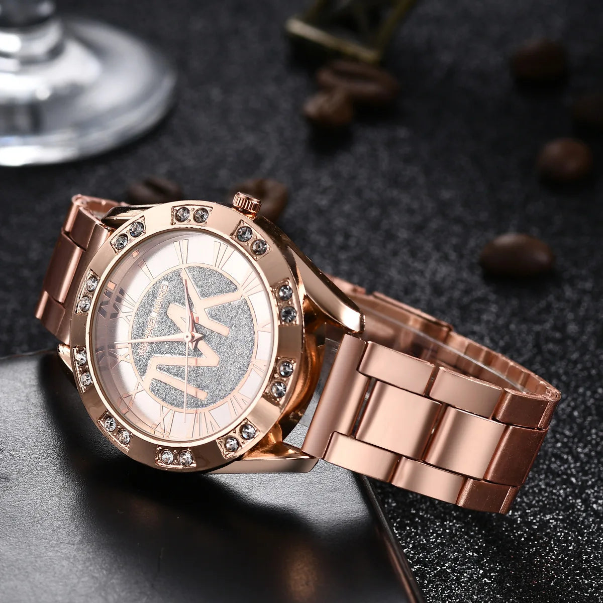 Relojes con diamantes de cristal para Mujer, Reloj de pulsera dorado de marca de lujo, Reloj de acero inoxidable para Mujer, Reloj de ocio para Mujer TVK 2023