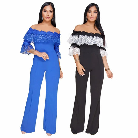 Summer Ruffles Women Lace tube Jumpsuit Solid color Clothing Sexy Bodysuit