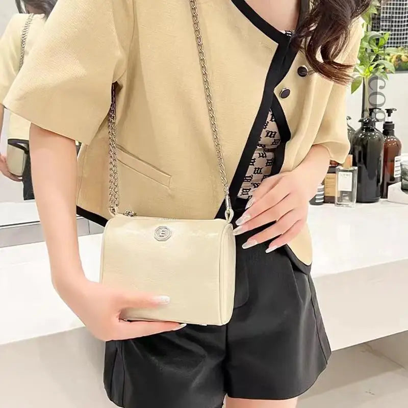 Y2K Silver Leather Mini Crossbody Bags For Women 2023 Luxury Brand Handbags And Purses Female Chain Pillow Cross Body Bag