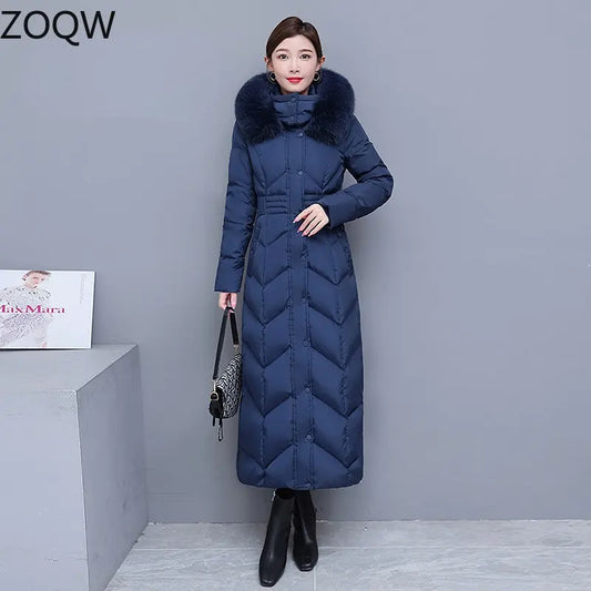 2022 New Women’s Winter Down Jacket Long Puffer Jackets Womens Clothing 90 White Duck Down Real Fox Fur Collar Slim Warm Coats F