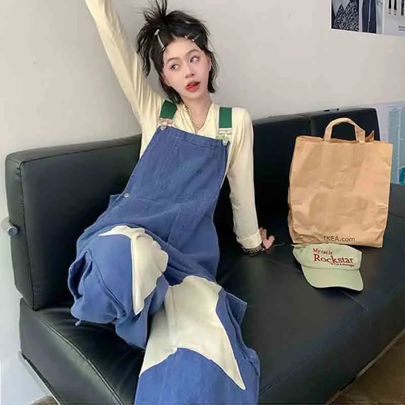 Denim Jumpsuits Women Baggy Wide Leg Students All-match Spring S-5XL Leisure Overalls Retro Y2k Lovely Stylish Harajuku Clothing